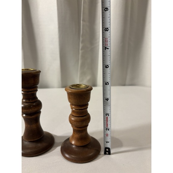 Candle Stick Holders Wooden Taper Classic Primitive Rustic Cottage~ Set of 2 - Picture 5 of 5